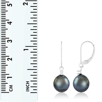 14k white gold leverback earrings with .10CT DTW and 8-9mm Tahitian pearls