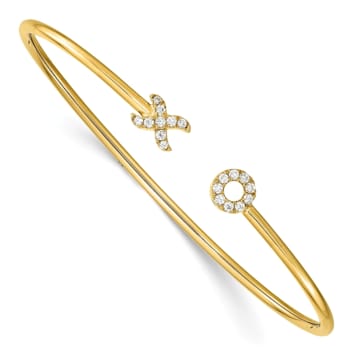 14K Yellow Gold Lab Grown Diamond X and O Cuff Bangle
