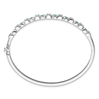 Rhodium Over 14k White Gold Emerald and Diamond Bangle