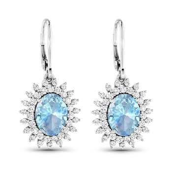 2.56ctw 14K White Gold Oval Aquamarine and White Diamond Halo Earrings