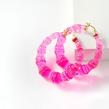 14K Yellow Gold Over Sterling Silver Bamboo Acrylic Hoops in Electric Pink