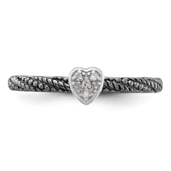 Ruthenium Over Sterling Silver Diamond Stackable Expressions Heart Ring 0.02ctw