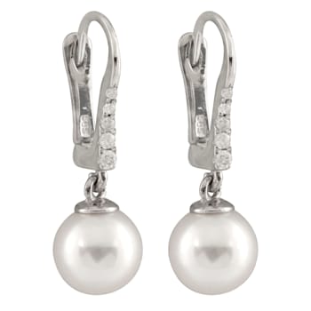 White Cultured Akoya Pearl 14k White Gold Earrings 7-7.5mm