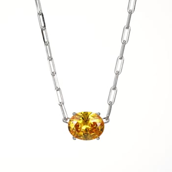 Yellow Cubic Zirconia Rhodium Over Sterling Silver Paperclip Necklace 4.08ctw