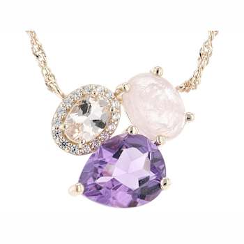 Amethyst, Peach Morganite And White Zircon Pendant Necklace In 18K Rose
Gold Over Sterling Silver 5.57ctw
