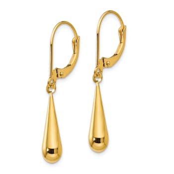 14K Yellow Gold Teardrop Dangle Leverback Earrings