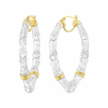 14K Yellow Gold Over Brass Vivienne Bamboo Acrylic Hoops
