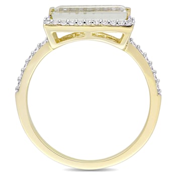1.04ctw Green Quartz And 0.25ctw Diamond 14k Yellow Gold Halo Ring