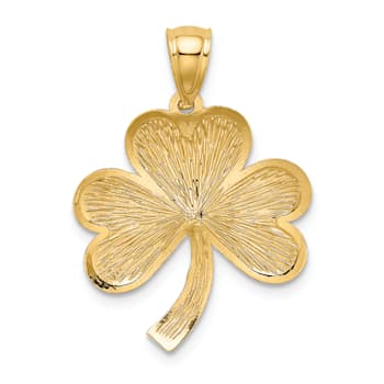 14K Yellow Gold Brushed Diamond-Cut Shamrock Pendant