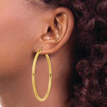 14k Yellow Gold Polished 2 3/16" Tube Hoop Earrings