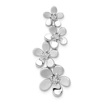 Rhodium Over 14k White Gold Diamond Four Flower Chain Slide Pendant