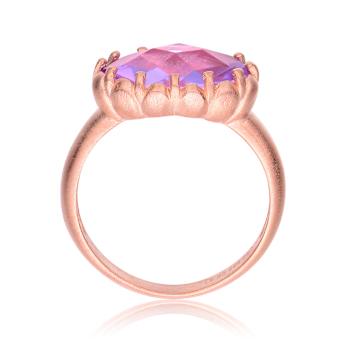 Amethyst Color CZ Cocktail Ring In 18K Rose Gold Over Sterling Silver