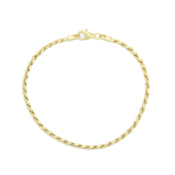 14K Yellow Gold Over Sterling Silver 2.35mm Rope Chain Bracelet