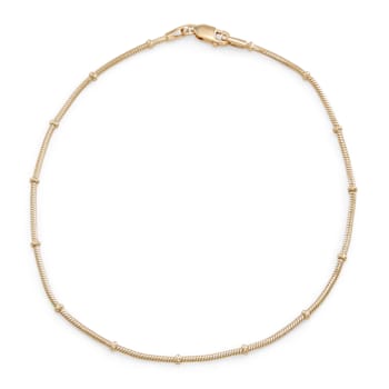 14K Yellow Gold Over Sterling Silver 2.3mm Rosary Snake Chain Anklet