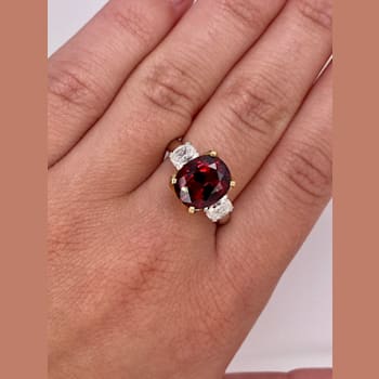 Square Cushion Red Spinel and Diamond Platinum Ring 6.00ctw