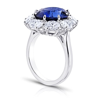 Platinum 8.37 Carat Oval Blue Sapphire and Diamond Ring