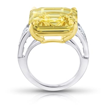 Platinum 20.41 Carat Asscher Yellow Sapphire and Dimond Ring