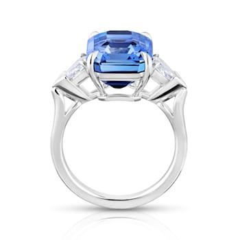 9.73ctw Emerald Cut Blue Sapphire and Diamond Platinum Ring