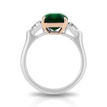 Platinum 4.04 Carat Emerald Cut Green Tsavorite and Diamond Ring