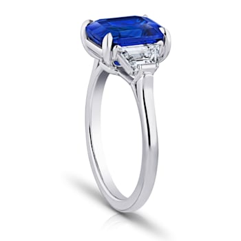 5.89ctw Emerald Cut Blue Sapphire and Diamond Platinum Ring