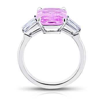 6.32 Cushion Cut Light Pink Sapphire and Diamond Platinum Ring