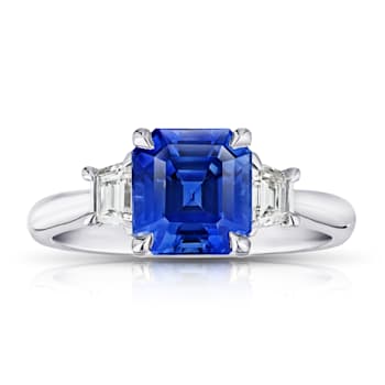 Rectangular Octagonal Blue Sapphire and Diamond Platinum Ring 3.64ctw