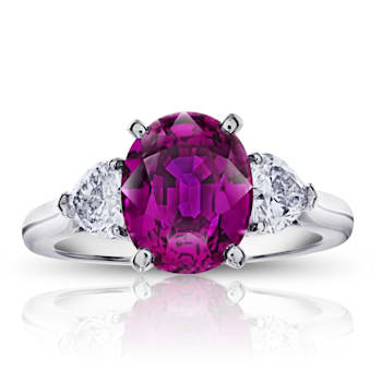 Platinum 4.49 Carat Oval Pink Sapphire and Diamond Ring