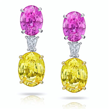 15.11 Carat Oval Pink & Yellow Sapphires and Diamond Earrings