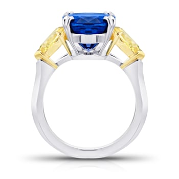 10.45ctw Oval Blue Sapphire and Fancy Yellow Diamond Platinum Ring