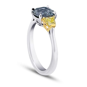 3.15ctw Cushion Greenish Blue Sapphire and Diamond Platinum Ring