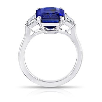 7.99ctw Emerald Cut Blue Sapphire and Diamond Platinum Ring