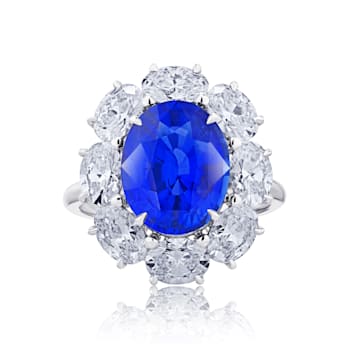 Oval Blue Sapphire and Diamond Platinum Ring
