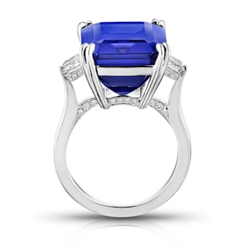 Rectangular Octagonal Blue Tanzanite and Diamond Platinum Ring 21.13ctw