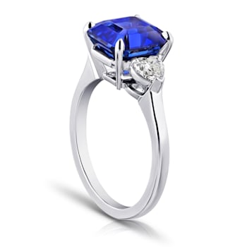 Square Blue Sapphire and Diamond Platinum Ring 6.23ctw