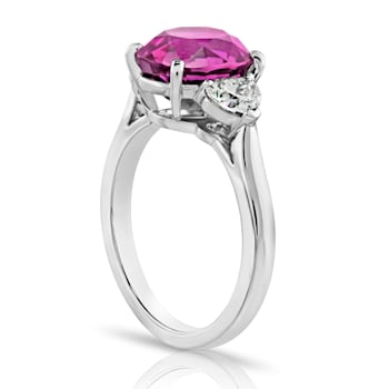 Platinum 4.49 Carat Oval Pink Sapphire and Diamond Ring