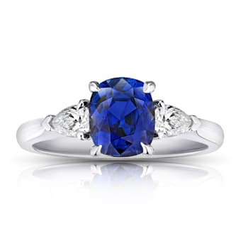 2.60ctw Cushion Cut Blue Sapphire and Diamond Platinum Ring