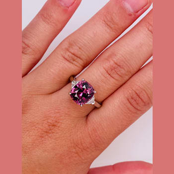 Rectangular Cushion Pinkish Red Sapphire and Diamond Platinum Ring 6.22ctw