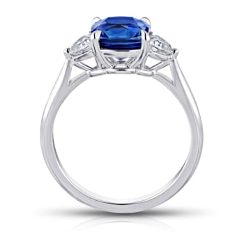 Square Cushion Blue Sapphire and Diamond Platinum Ring 3.10ctw