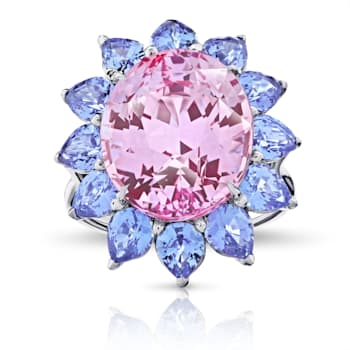 Platinum 14.15 Carat Oval Pink Natural No Heat Sapphire and Diamond Ring