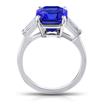 6.71ctw Square Blue Sapphire and Diamond Platinum Ring
