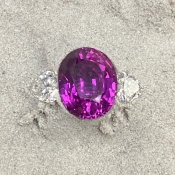 Platinum 4.49 Carat Oval Pink Sapphire and Diamond Ring