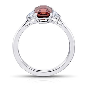 Rectangular Octagonal Reddish Brown Sapphire and Diamond Platinum Ring 2.37ctw