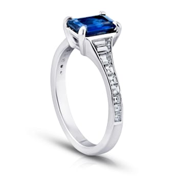 2.20ctw Emerald Cut Blue Sapphire and Diamond Platinum Ring