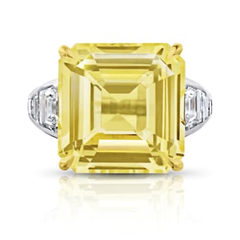 Platinum 20.41 Carat Asscher Yellow Sapphire and Dimond Ring