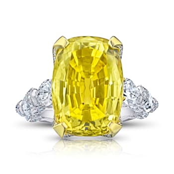 23.89 Yellow Cushion Sapphire and Diamond Platinum Ring