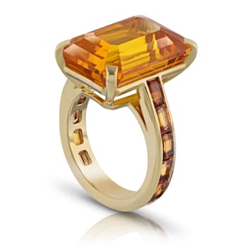 Platinum 21.05 Carat Emerald Orange Sapphire and  Diamond Ring