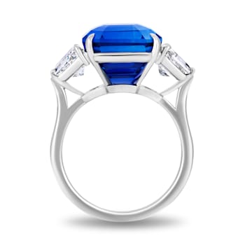 Platinum 11.08 Carat Square Emerald Blue Sapphire and Diamond Ring
