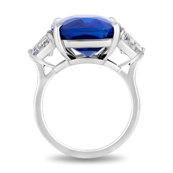 Platinum 16.01 Carat Cushion Blue Sapphire and Diamond Ring