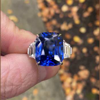 Platinum 16.01 Carat Cushion Blue Sapphire and Diamond Ring