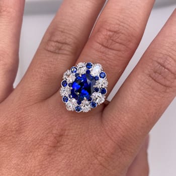 4.55ctw Oval Blue Sapphire and Diamond Platinum Ring